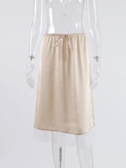 Linad Elegant Satin Lace Mid-Calf Skirts Woman Apricot Street Chic Straight Long Skirt Summer Casual Drawstring Skirts 2025 Fall