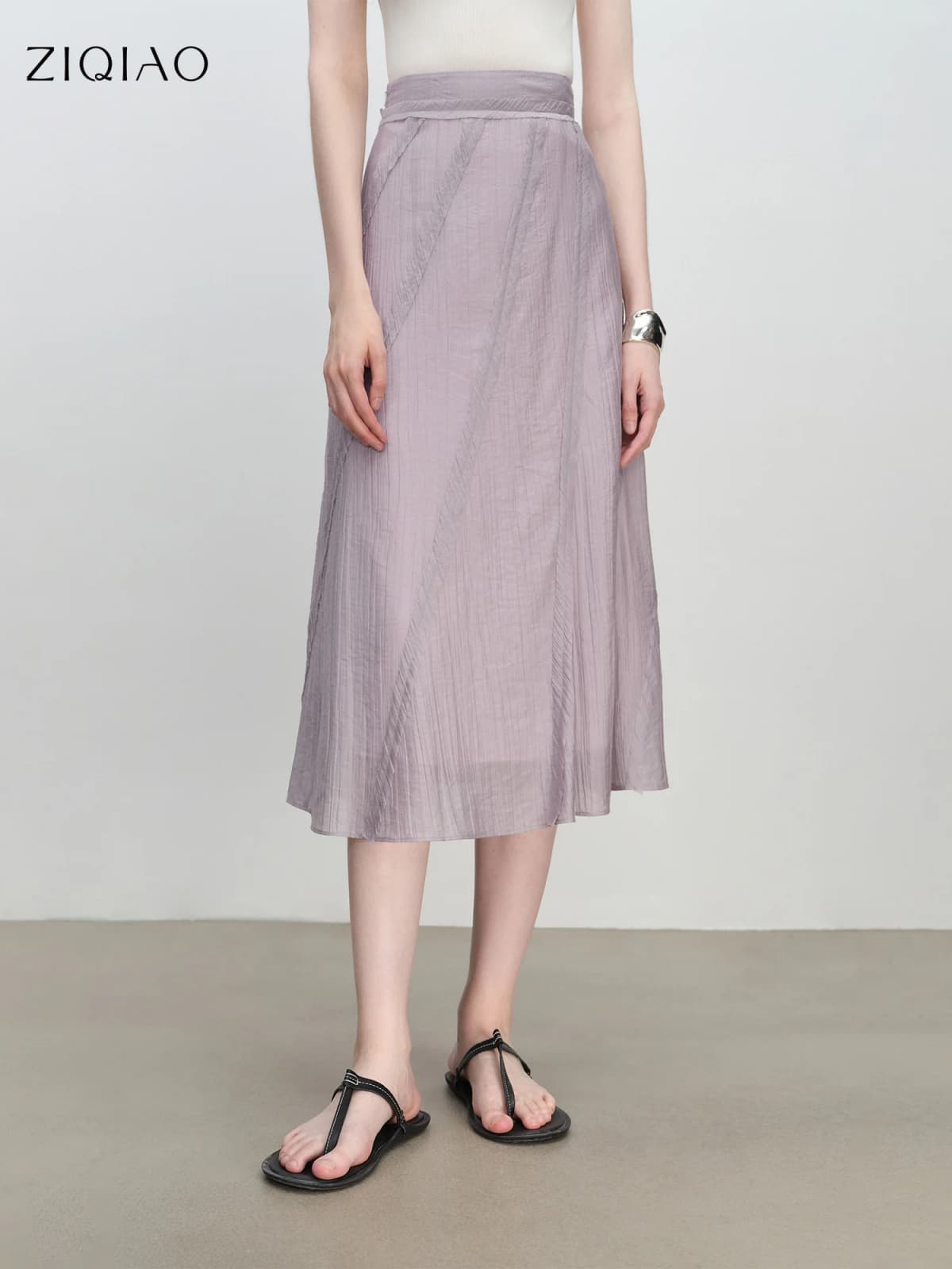 ZIQIAO Purple Design Bias-cut Skirt for Women 2025 New Summer Temperament A-line Skirt Long Skirt 25ZQ92380