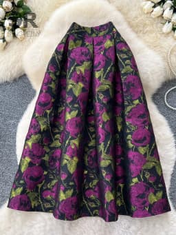 SINGREINY Fashion Jacquard Vintage Skirts Autumn 2025 Zipper Design Puffy Women American Retro Floral Print A Line Skirts