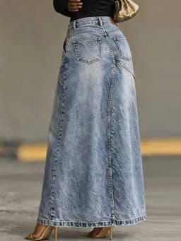 SHENGPALAE Women Baggy Denim Skirt High Waist Irregular Slit A Line Maxi Casual Fashion Personality Summer 2026 New 05E03085