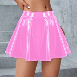 Glossy Latex Leather Skirt For Women Plus Size High Waist Solid Color Pleated Skirt For Nightclub Pole Dancing Sexy Mini Skirt