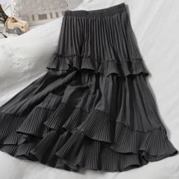 Kuzuwata High Waist Irregular Hem Flouncing Women Long Skirts Women 2026 New Spring Pleated Skirt Fashion Faldas Jupe Femme