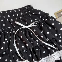 Y2K Sweet Lolita Polka Dot Mini Skirt Japanese Tiered Ruffle Lace Trim White Bow Black White Harajuku Subculture Party Outfit