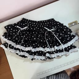 Y2K Sweet Lolita Polka Dot Mini Skirt Japanese Tiered Ruffle Lace Trim White Bow Black White Harajuku Subculture Party Outfit