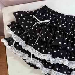 Y2K Sweet Lolita Polka Dot Mini Skirt Japanese Tiered Ruffle Lace Trim White Bow Black White Harajuku Subculture Party Outfit