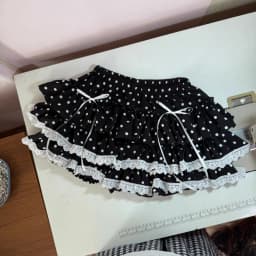Y2K Sweet Lolita Polka Dot Mini Skirt Japanese Tiered Ruffle Lace Trim White Bow Black White Harajuku Subculture Party Outfit