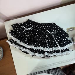 Y2K Sweet Lolita Polka Dot Mini Skirt Japanese Tiered Ruffle Lace Trim White Bow Black White Harajuku Subculture Party Outfit