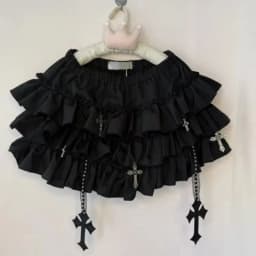 Y2k Gothic Elastic Waist Cross Short Skirt Women Sweet Hot Girl Chic High Waist Ruffle Skirts Female Design Retro Cake Skirt New