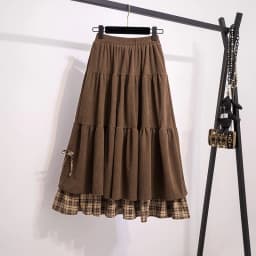 High Waist Plaid Corduroy Skirt Women's Autumn Winter plus Size A-Line Midi Cake Skirt American Style Citywalk PVC Fabric