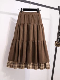 High Waist Plaid Corduroy Skirt Women's Autumn Winter plus Size A-Line Midi Cake Skirt American Style Citywalk PVC Fabric