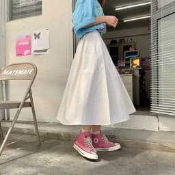 Japanese Style Workwear A-Line Midi Skirt for Women plus Size Student Chic Black Simple Cotton High Waist Skirt Trendy