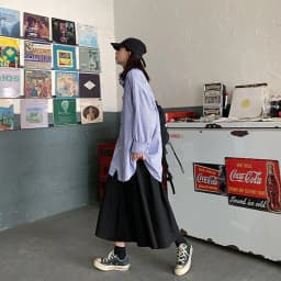Japanese Style Workwear A-Line Midi Skirt for Women plus Size Student Chic Black Simple Cotton High Waist Skirt Trendy