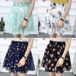 Summer 2026 Korean Style  Floral Chiffon High Waist Elastic Slimming Skirt Pants Half Body Cute Style Casual Print Skirt