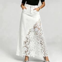 Women Denim Maxi Skirts High Waist Lace Stitching Jean Long Skirt Ladies Summer Spring Autumn Fashions