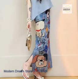 Japanese Miyake printed temperament pleated skirt female summer new fashion high waist slim elastic versatile pleated skirt.