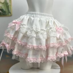 Summer Kawaii Pink White Lolita Skirt Women Sweet Fluffy Cake Mini Skirt Fashion Lace Ruffled A-Line Skirt Cute Girly Outfit