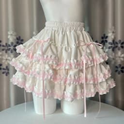 Summer Kawaii Pink White Lolita Skirt Women Sweet Fluffy Cake Mini Skirt Fashion Lace Ruffled A-Line Skirt Cute Girly Outfit