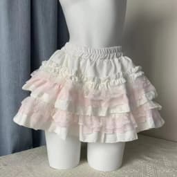 Summer Kawaii Pink White Lolita Skirt Women Sweet Fluffy Cake Mini Skirt Fashion Lace Ruffled A-Line Skirt Cute Girly Outfit