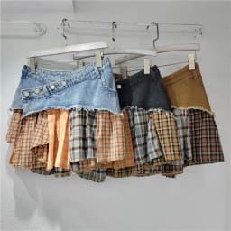 Women Plaid Denim Patchwork Streetwear Irregular A-line Mini Skirt 2025 Summer Street Female Classic Jeans Cargo Skirts