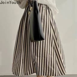 Japanese Vintage Skirt for Women 2025 Faldas Mujer De Moda High Waist A-line Jupe Folds Striped Saia Loose Summer Skirts 27v422