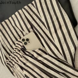 Japanese Vintage Skirt for Women 2025 Faldas Mujer De Moda High Waist A-line Jupe Folds Striped Saia Loose Summer Skirts 27v422