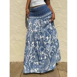 Women Boho Paisley Print Maxi Skirt High Waist Smocked Tiered Flowy Long Skirt Casual Summer Beach Dress