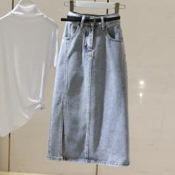 Versatile Chic Light Blue High Waist Denim Skirt Women Midi A-Line Bodycon Slit Slim Fit Stretch Cotton Casual Elegant New Style