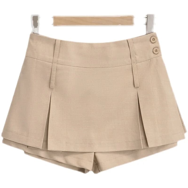 High Waist ort Pants Splice Skirt Women's Retro Two-Way Wear Pleated Skirt Double Hole Slit f Body Skirt