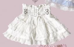 Japanese Mines Style Sweet Cute Lace Splicing Lace-up Heart PU Buckle High Waist Slim A-line Versatile Lolita Short Skirts Women