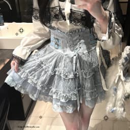 Japanese Mines Style Sweet Cute Lace Splicing Lace-up Heart PU Buckle High Waist Slim A-line Versatile Lolita Short Skirts Women