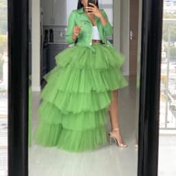 2020 Spring Grass Green Ruffles Tiered High Low Tulle Skirts Women Elastic Custom Made Long Puffy Tulle Skirt Women Fashion Tutu