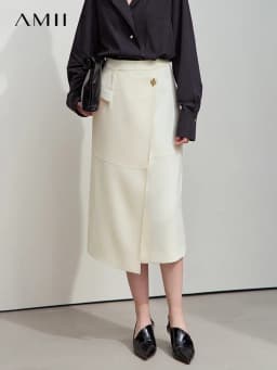 Amii Minimalist 2025 Autumn Midi Skirts Women Commute Elegant Office Lady Versatile Asymmetrical Drape Straight Skirt 12521006