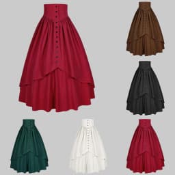 Vintage Medieval Maxi Skirt for Women Victorian High Waist Party A Line Long Skirt Gothic Buttons Ruffled Hem Pleated Skirts
