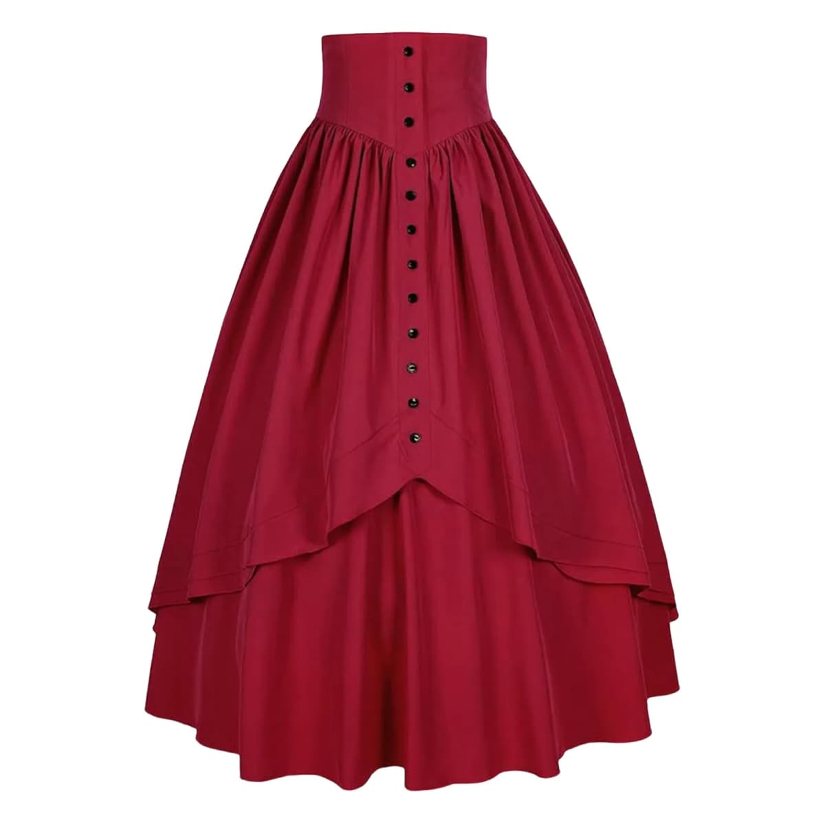 Vintage Medieval Maxi Skirt for Women Victorian High Waist Party A Line Long Skirt Gothic Buttons Ruffled Hem Pleated Skirts