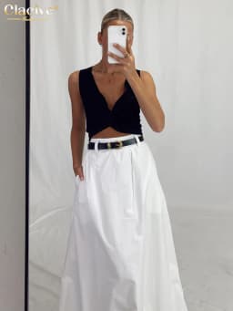 Clacive Fashion Loose White Cotton Women's Skirt 2025 Casual High Waist Long Skirts Elegant Classic Solid Skirt Female Clothing
