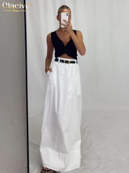 Clacive Fashion Loose White Cotton Women's Skirt 2025 Casual High Waist Long Skirts Elegant Classic Solid Skirt Female Clothing