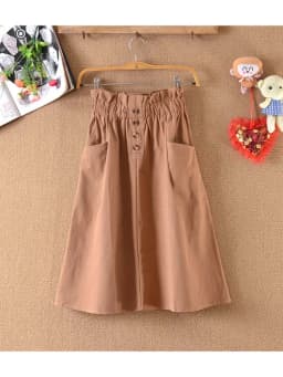 Women Summer Skirt Spring Korean Style Casual Solid High Waist  A-Line Midi Skirts With Pocket Girls Elegant Faldas