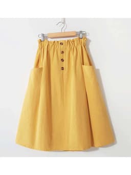 Women Summer Skirt Spring Korean Style Casual Solid High Waist  A-Line Midi Skirts With Pocket Girls Elegant Faldas