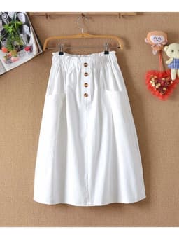 Women Summer Skirt Spring Korean Style Casual Solid High Waist  A-Line Midi Skirts With Pocket Girls Elegant Faldas