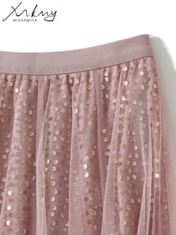 MiuKoMiYa Women Mesh Sequin Skirts Long High Waist Black Midi Tulle Skirt With Sequins For Ladies Women's Cake Skirt Ruffle
