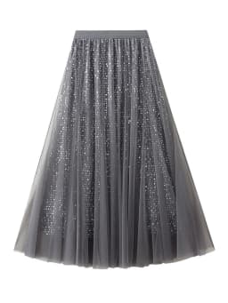 MiuKoMiYa Women Mesh Sequin Skirts Long High Waist Black Midi Tulle Skirt With Sequins For Ladies Women's Cake Skirt Ruffle