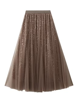 MiuKoMiYa Women Mesh Sequin Skirts Long High Waist Black Midi Tulle Skirt With Sequins For Ladies Women's Cake Skirt Ruffle