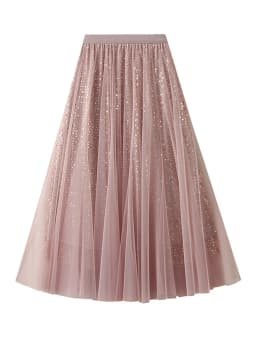 MiuKoMiYa Women Mesh Sequin Skirts Long High Waist Black Midi Tulle Skirt With Sequins For Ladies Women's Cake Skirt Ruffle