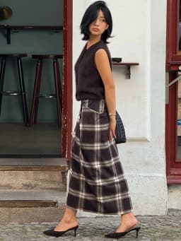 Women Checked Midi Skirt Fashion Casual Pleated Irregular High Waist Slim Mid-length Bottom Lady Daily New Commute Street Skirts
