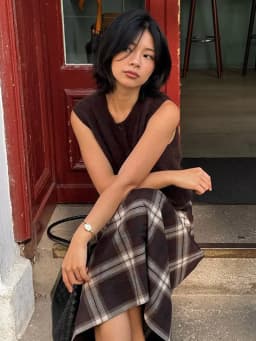Women Checked Midi Skirt Fashion Casual Pleated Irregular High Waist Slim Mid-length Bottom Lady Daily New Commute Street Skirts