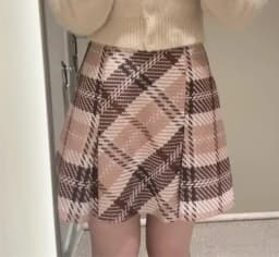 Kuzuwata New Vintage A-line Ruched Plaid Skirt High Waist All-match Wool Tweed Falda Japan Slim Minority Office Lady Mujer Falda