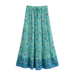 Vintage Chic Women Summer Tassel Elastic Waist Boho Skirt with Pockets Floral Printed Ruffles Beach Bohemian Pleated Maxi Skirts