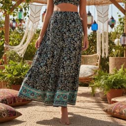 Vintage Chic Women Summer Tassel Elastic Waist Boho Skirt with Pockets Floral Printed Ruffles Beach Bohemian Pleated Maxi Skirts