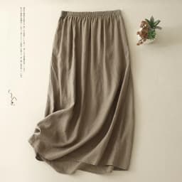Summer New Pure Linen Half Skirt Elastic Waist Midi A-Line Simple Vintage Half Skirt Japanese Style Women's Fashion