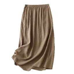 Summer New Pure Linen Half Skirt Elastic Waist Midi A-Line Simple Vintage Half Skirt Japanese Style Women's Fashion
